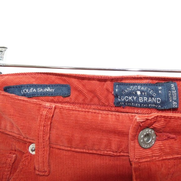 Lucky Brand Lolita Skinny Corduroy Pants Rust Red Stretch Zip Ankle Size 10 - Picture 6 of 9